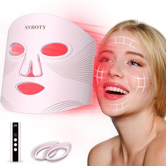 LED Face Mask Light Therapy, 4 Modes Portable Red Light Therapy for Face, 2000Mah Rechargeable Remote, Blue, Orange, 850NM Infrared & Red Light Mask, 400 Leds, Timing Function, at Home & Travel
