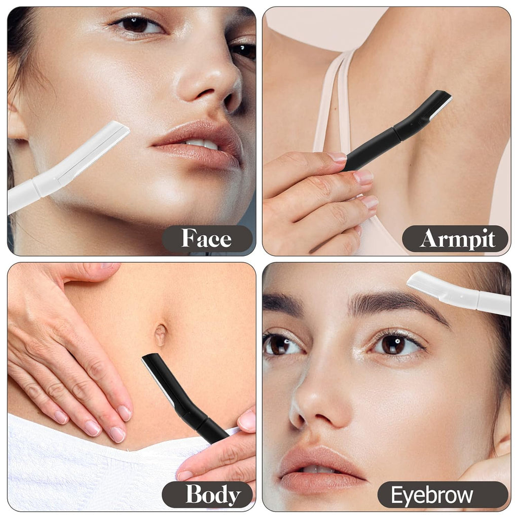 Eyebrow Razor, Dermaplane Face Razors for Women Facial Hair, Eyebrow Shaver(8 Count), Peach Fuzz Removal, Dermaplaner to Exfoliate and Refresh the Skin (White, Black)