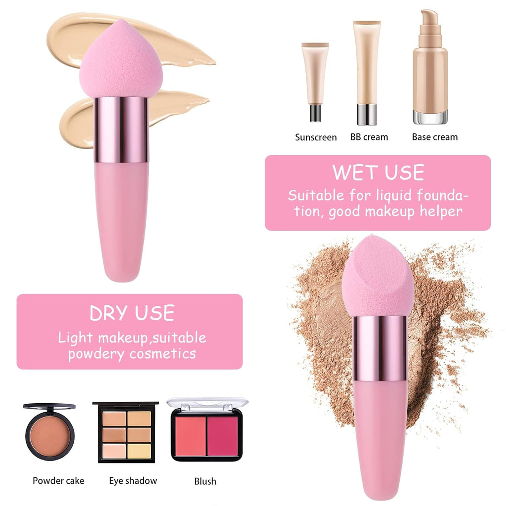3 PCS Makeup Sponges Foundation Cosmetic Blending Wet and Dry Make up Applicator Cosmetic Concealer Face Brush Egg Brushes Covers Eyes Sticks Powder Puff with Handle