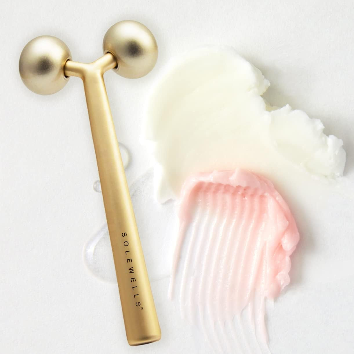 Facial Cooling Metal Gold Roller Massager, Contours Jawline, Promotes Lymphatic Drainage & Puffiness Reducer. Brighter, Smoother, Tighter Neck & Face Gym Exercise Anti-Aging, Not Jade.