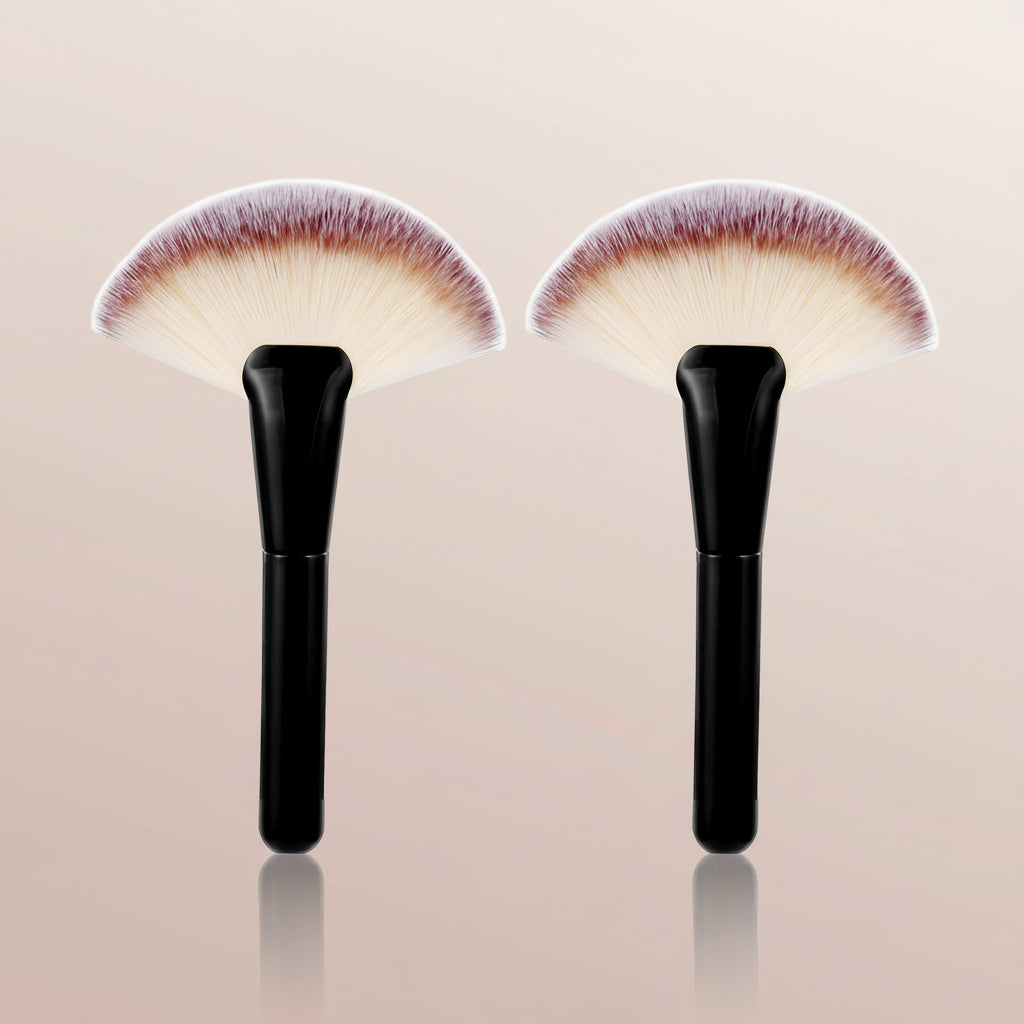 Black Makeup Brushes with Wood Handle - Large Fan Brush and Powder Foundation Brush for Cosmetics, Ideal for Liquid and Powder Applications