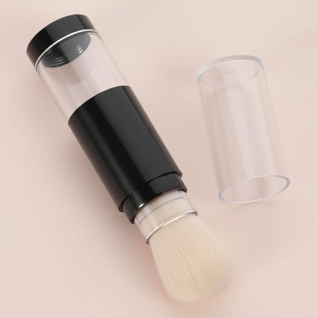 Refillable Powder Brush with Pressure Dispensing Bottle Soft Face Makeup Brush for Loose Powder Foundation Highlight Travel Cosmetic Tool