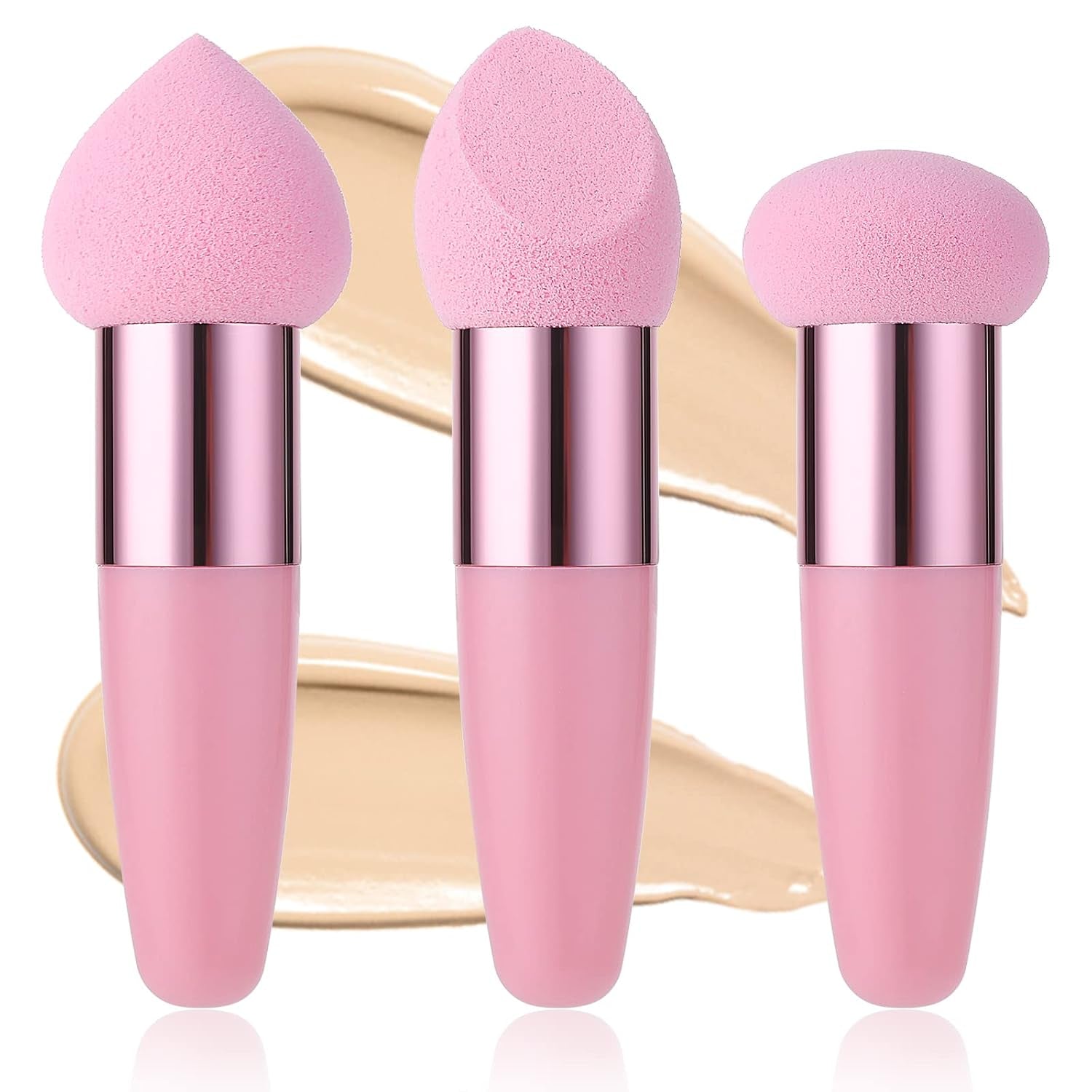 3 PCS Makeup Sponges Foundation Cosmetic Blending Wet and Dry Make up Applicator Cosmetic Concealer Face Brush Egg Brushes Covers Eyes Sticks Powder Puff with Handle