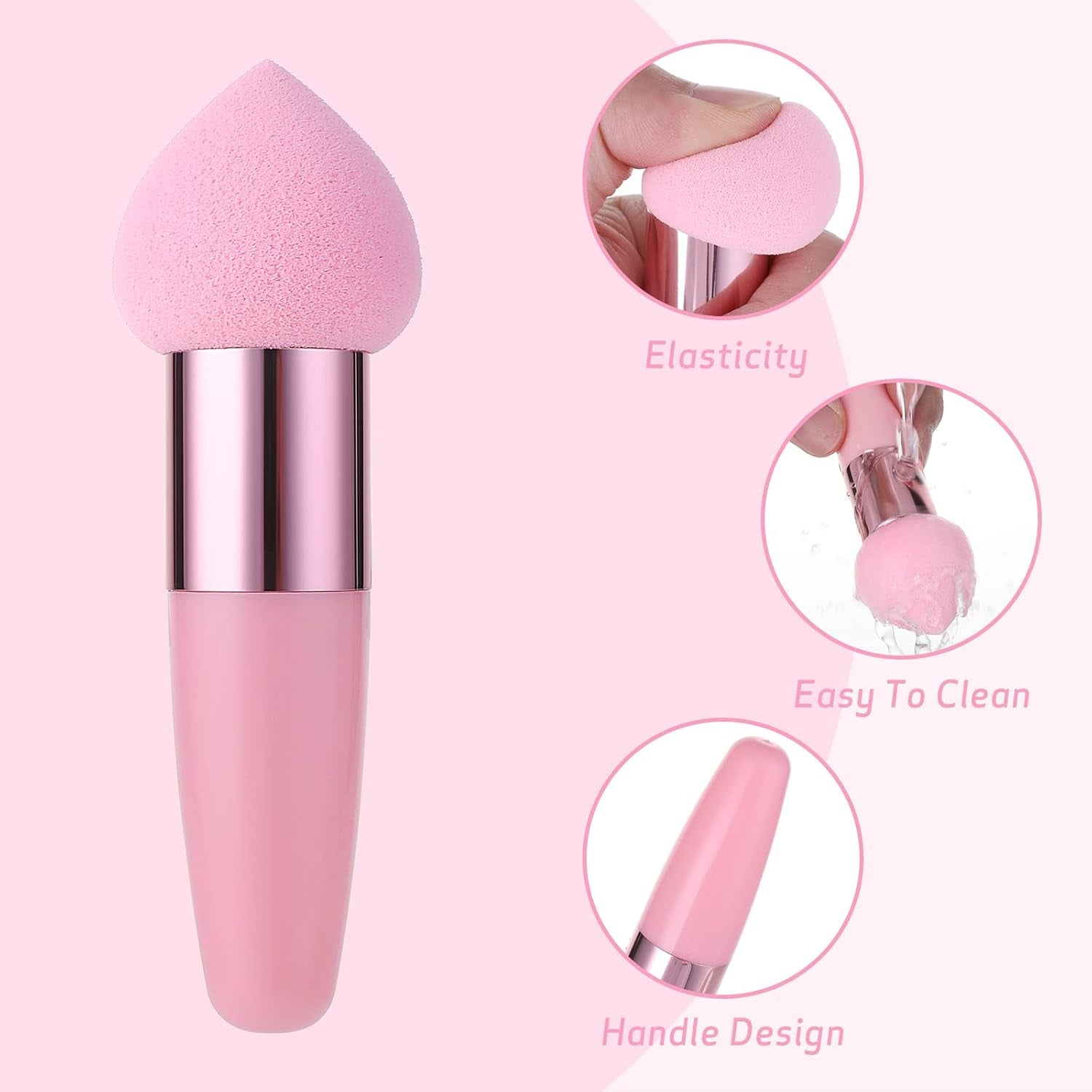3 PCS Makeup Sponges Foundation Cosmetic Blending Wet and Dry Make up Applicator Cosmetic Concealer Face Brush Egg Brushes Covers Eyes Sticks Powder Puff with Handle
