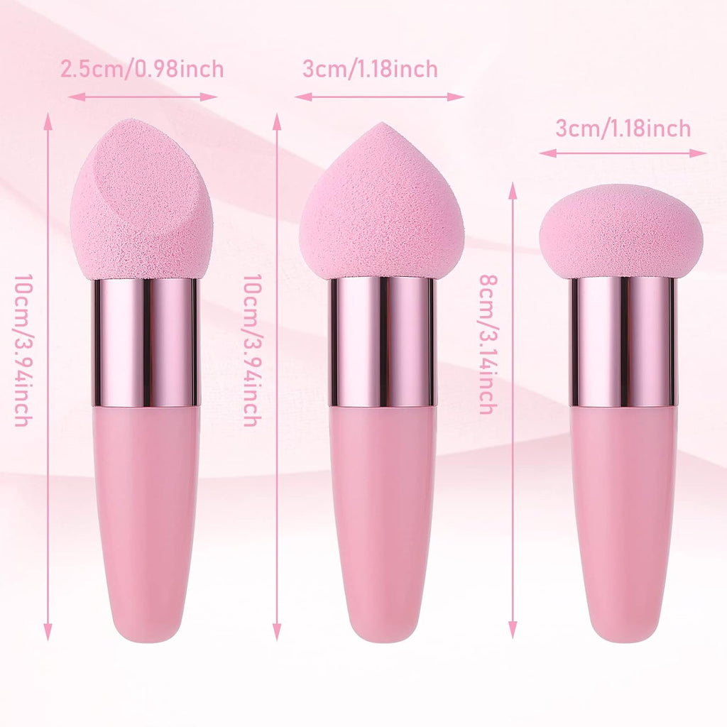 3 PCS Makeup Sponges Foundation Cosmetic Blending Wet and Dry Make up Applicator Cosmetic Concealer Face Brush Egg Brushes Covers Eyes Sticks Powder Puff with Handle