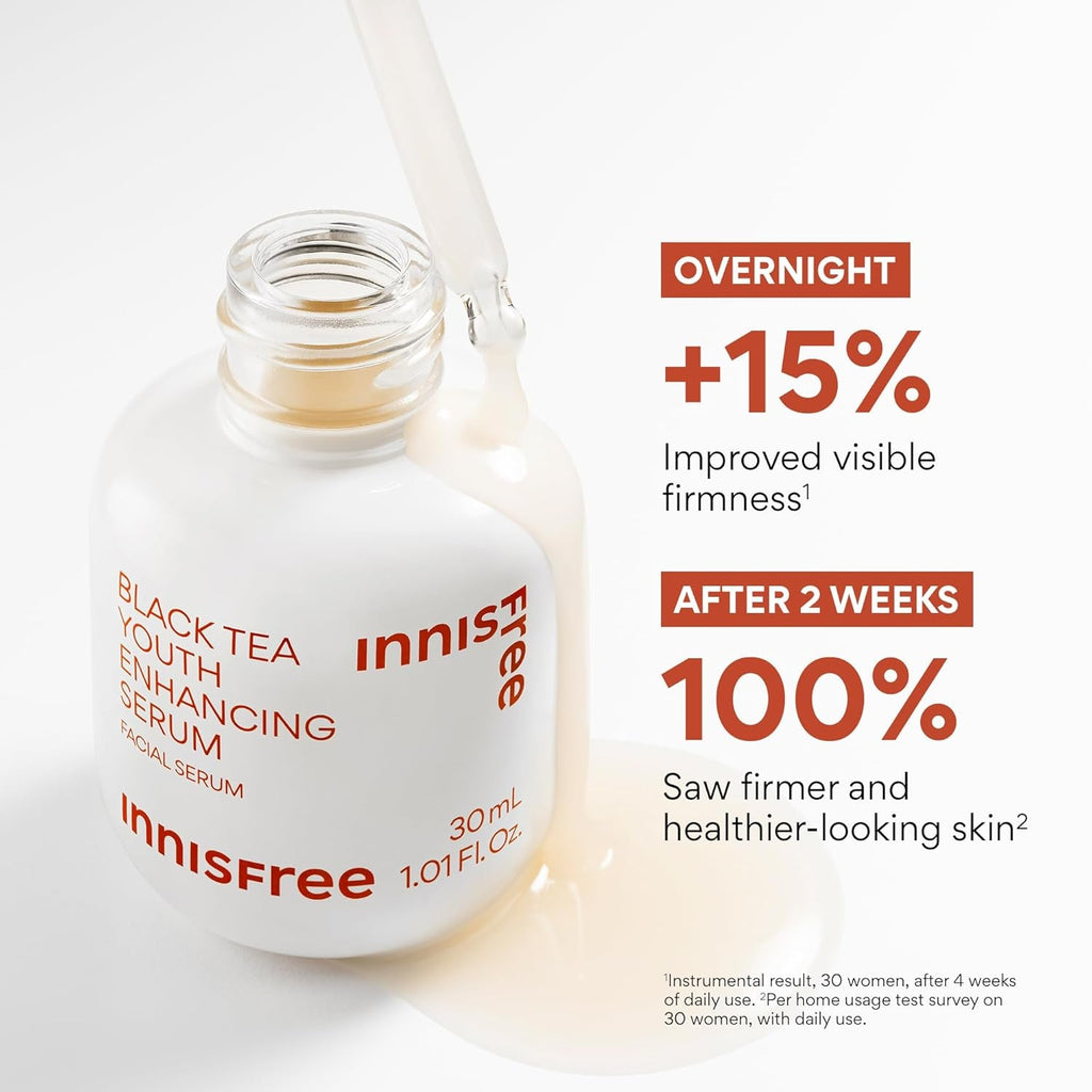 Innisfree Black Tea Youth Serum, Korean Anti-Aging Treatment with Niacinamide for Radiance, Firm Skin, Hydration, and Visible Skin Renewal