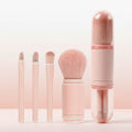 Makeup Brushes Set Portable - 4 in 1 Travel Powder Brush, Lip Brush, Eyeshadow Brush, Highlight Brush, Foundation Blending Powder Brushes Retractable Make up Brushes Set, Pink