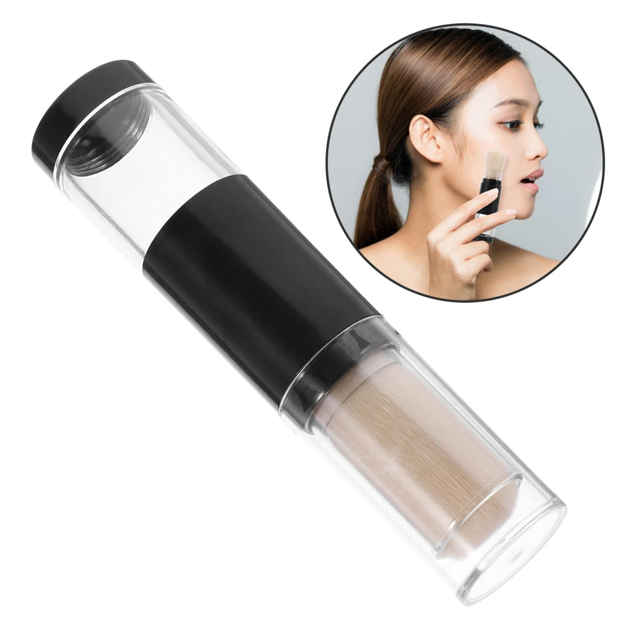 Refillable Powder Brush with Pressure Dispensing Bottle Soft Face Makeup Brush for Loose Powder Foundation Highlight Travel Cosmetic Tool