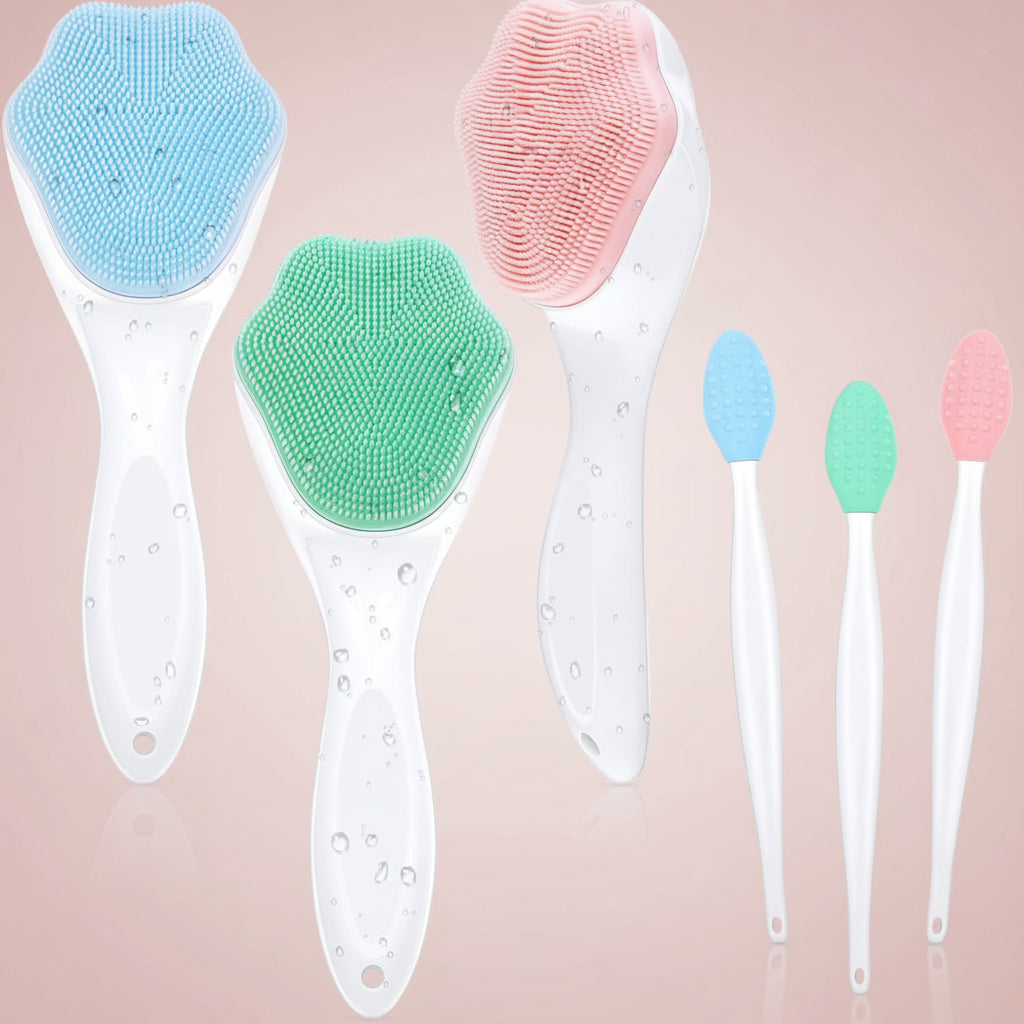 3 Pieces Silicone Face Scrubber, Exfoliating Brush, Handheld Silicone Facial Cleansing Brush with 3 Pcs Double Sided Lip Scrub Tools for Face Skincare(Fresh)
