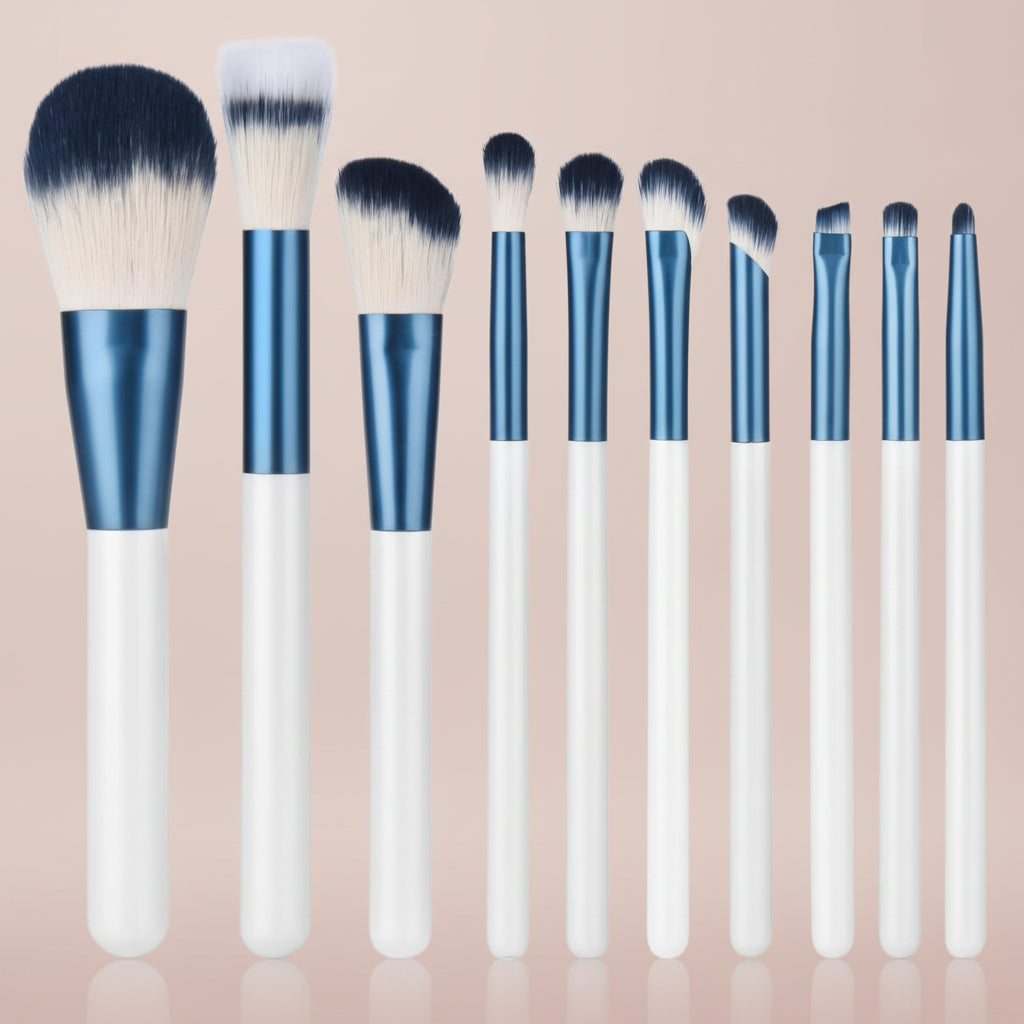 Makeup Brushes Set with Case 10Pcs White Makeup Brush Kit Foundation Eyeshadow Powder Blending Kabuki Eyebrow Eyelash Brushes Cosmetic Brush Travel Kit Gift (White+Blue)