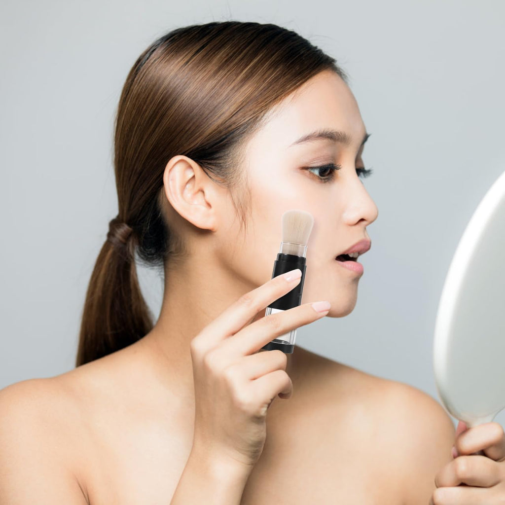 Refillable Powder Brush with Pressure Dispensing Bottle Soft Face Makeup Brush for Loose Powder Foundation Highlight Travel Cosmetic Tool