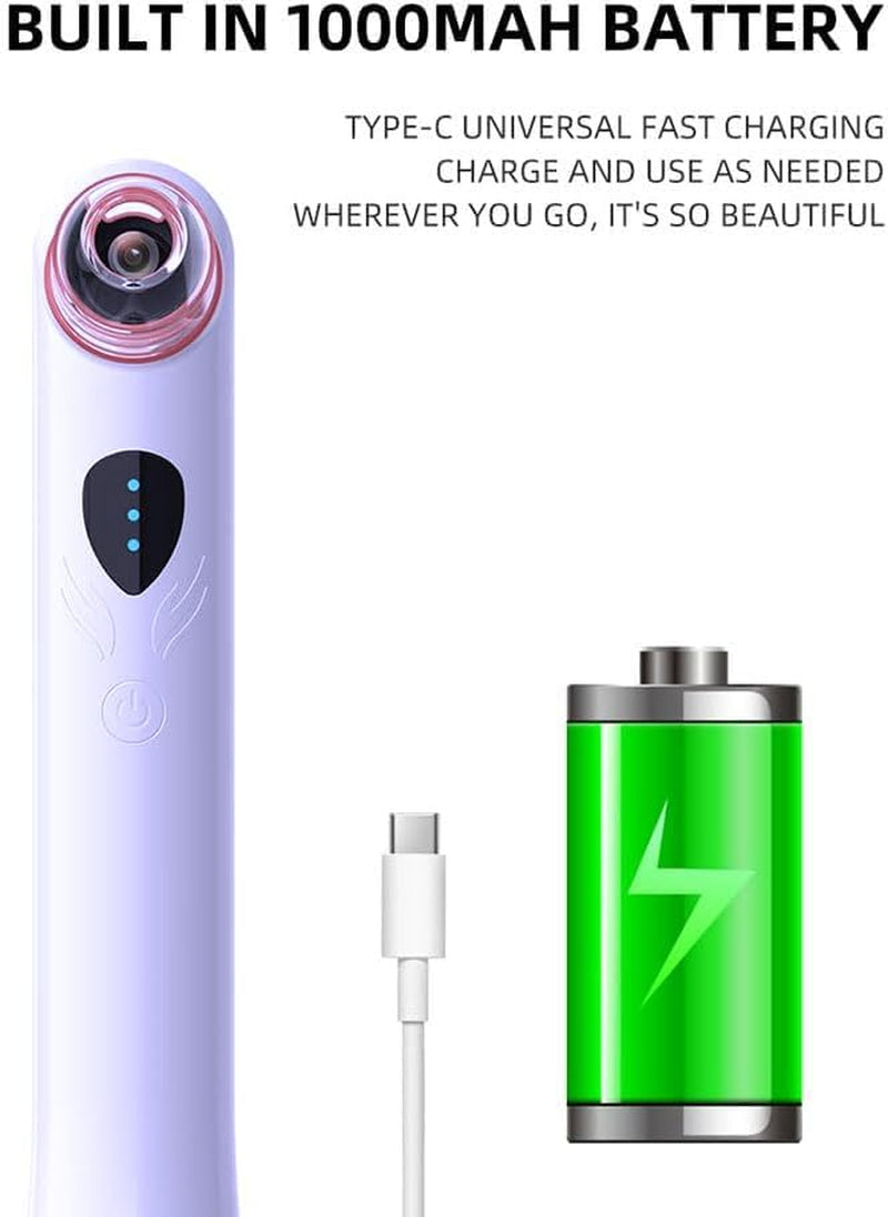 Blackhead Remover Vacuum,Blackhead Remover Tool with HD Camera & USB Charging - Pimple Extractor Vacuum,3 Stops & 4 Suction Heads Pore Extractor (Purple)