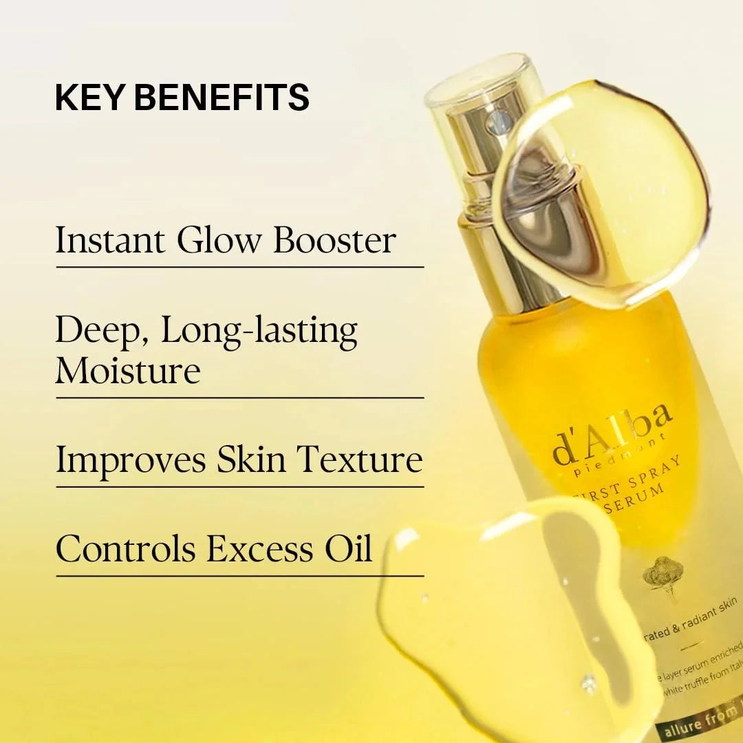 Piedmont Italian White Truffle First Spray Serum, Hydrating Vegan Face Mist & Moisturizer, Glow Serum for Radiant Skin, Non-Comedogenic, 2.02 Fl Oz