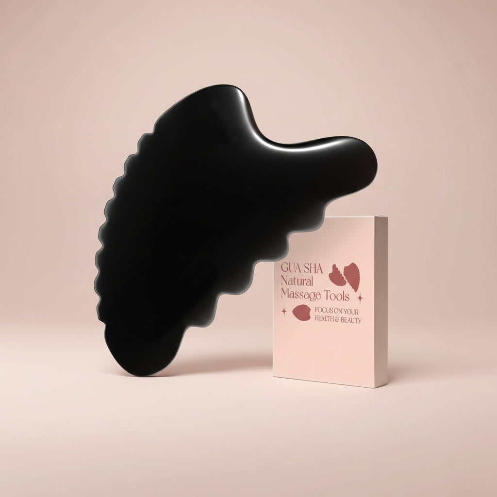 Gua Sha Facial Tools, Natural Bian Stone Gua Sha Jade Massage Tool, Body Gua Sha Stone with Comb, Large Guasha Set for Traditional Acupuncture Therapy(Wave-Edge)