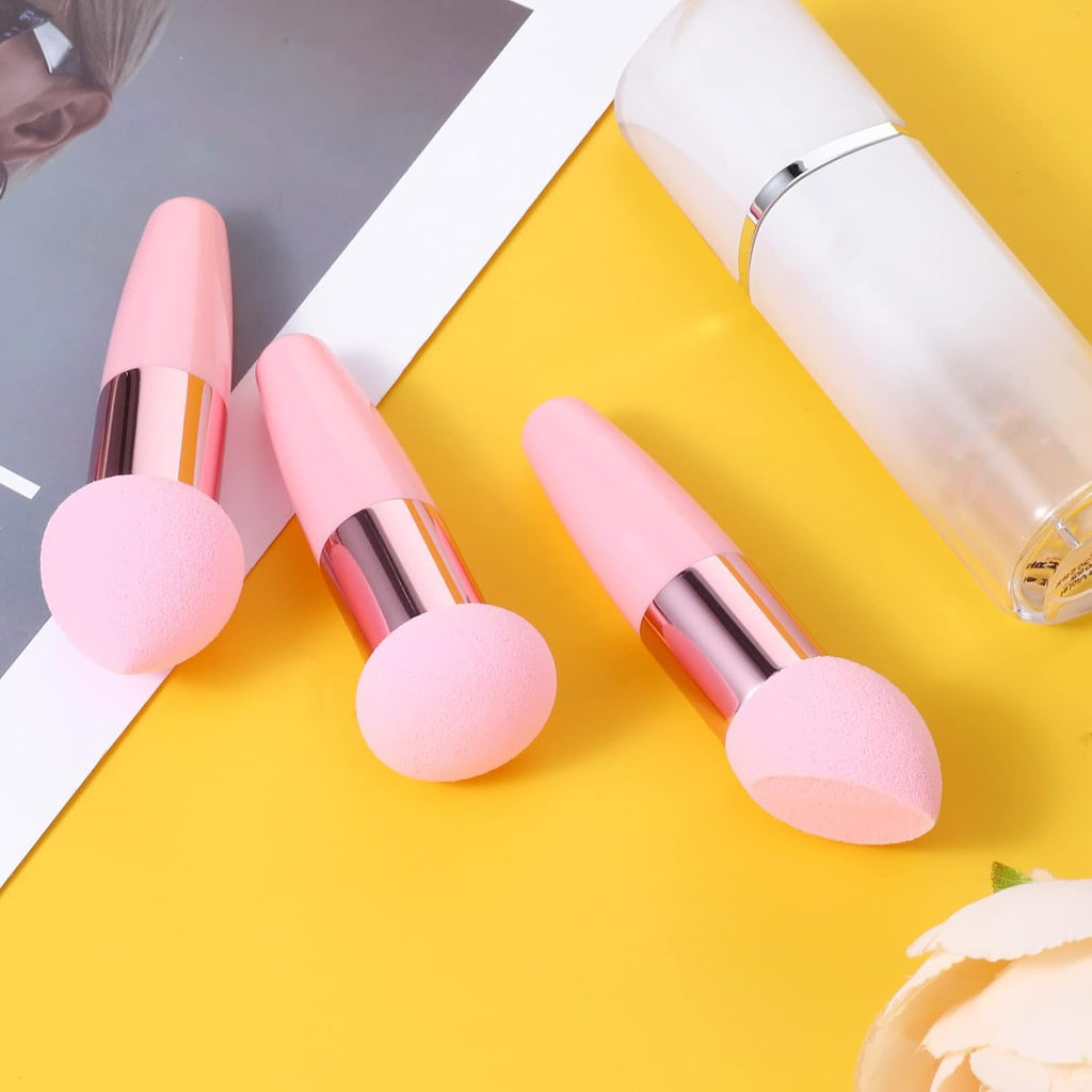 3 PCS Makeup Sponges Foundation Cosmetic Blending Wet and Dry Make up Applicator Cosmetic Concealer Face Brush Egg Brushes Covers Eyes Sticks Powder Puff with Handle