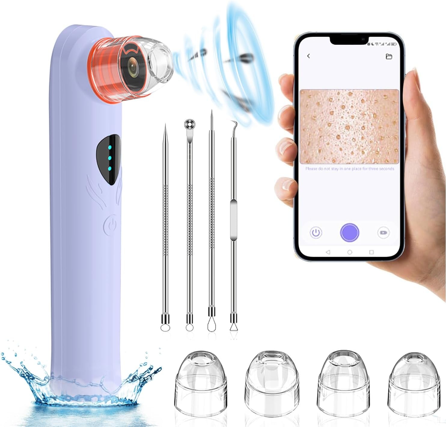 Blackhead Remover Vacuum,Blackhead Remover Tool with HD Camera & USB Charging - Pimple Extractor Vacuum,3 Stops & 4 Suction Heads Pore Extractor (Purple)