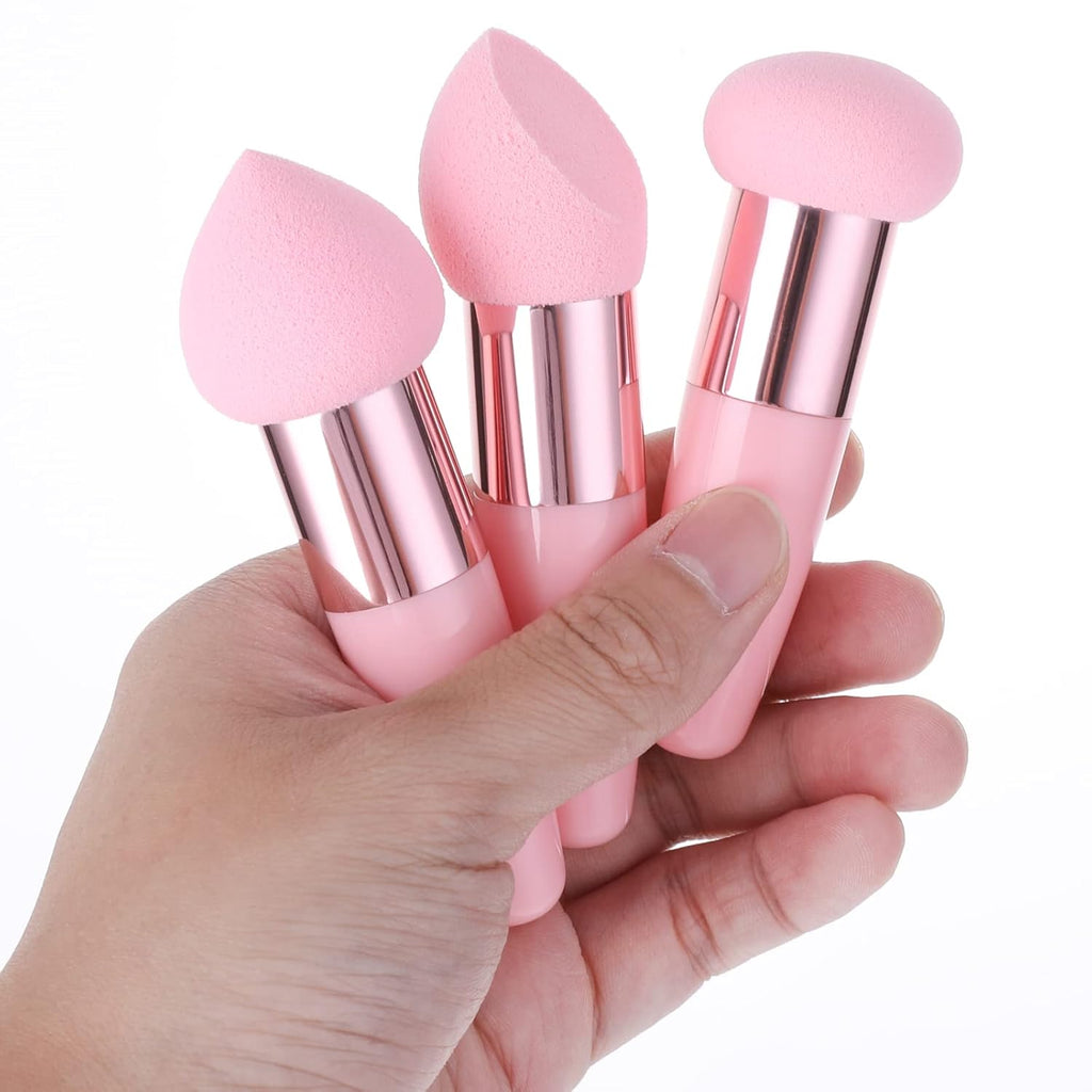3 PCS Makeup Sponges Foundation Cosmetic Blending Wet and Dry Make up Applicator Cosmetic Concealer Face Brush Egg Brushes Covers Eyes Sticks Powder Puff with Handle