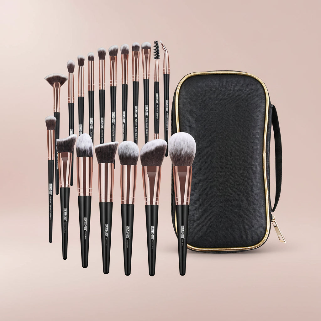 Makeup Brushes, 18 Pcs Professional Premium Synthetic Makeup Brush Set with Case, Foundation Kabuki Eye Travel Make up Brushes Sets (Black Gold)