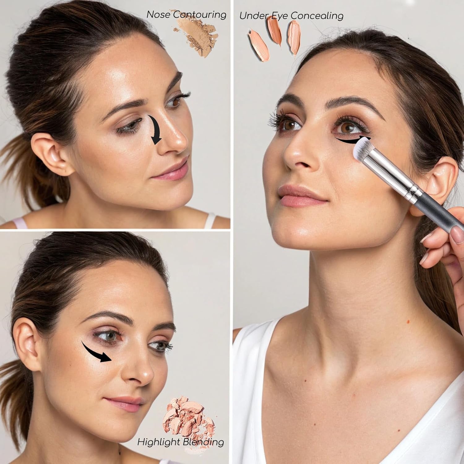 2-Piece Concealer Brush Set Slanted & Triangular Makeup Brushes for Concealing, Blending, and Contouring