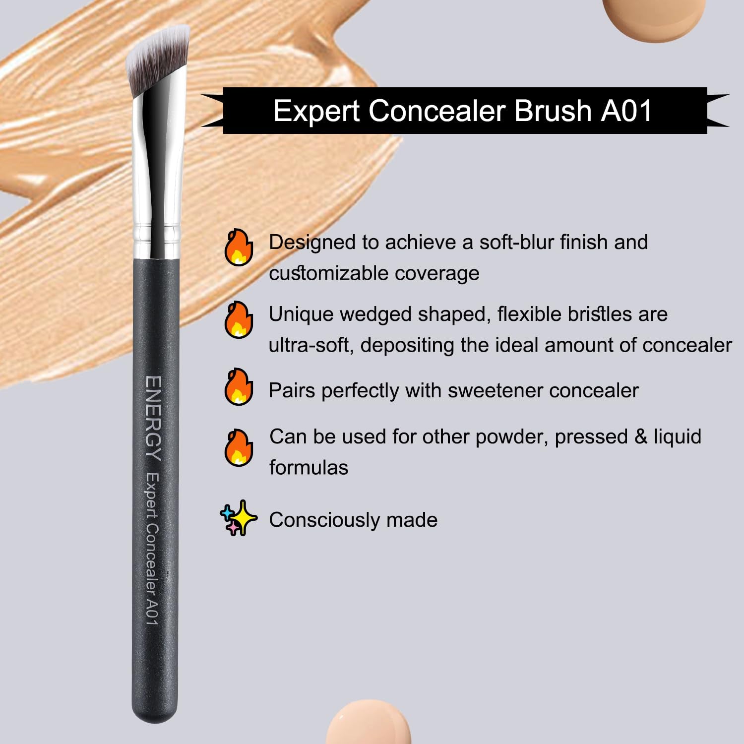 2-Piece Concealer Brush Set Slanted & Triangular Makeup Brushes for Concealing, Blending, and Contouring