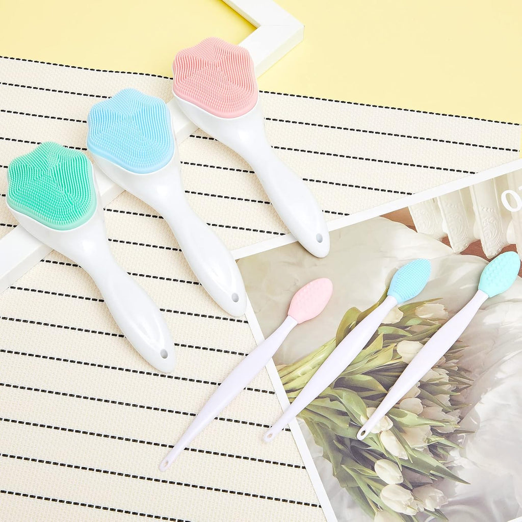 3 Pieces Silicone Face Scrubber, Exfoliating Brush, Handheld Silicone Facial Cleansing Brush with 3 Pcs Double Sided Lip Scrub Tools for Face Skincare(Fresh)