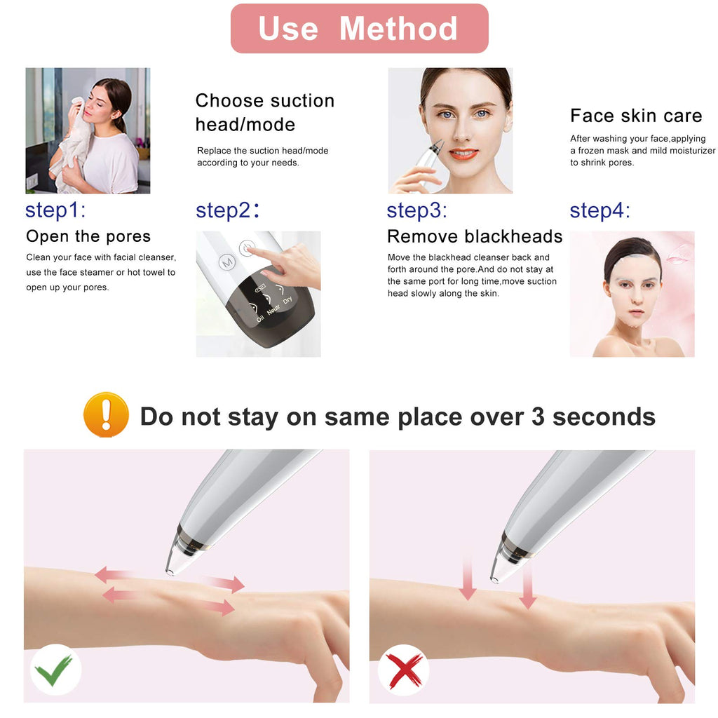Blackhead Remover Pore Vacuum Cleaner - Electric USB Extractor with 5 Probes - White