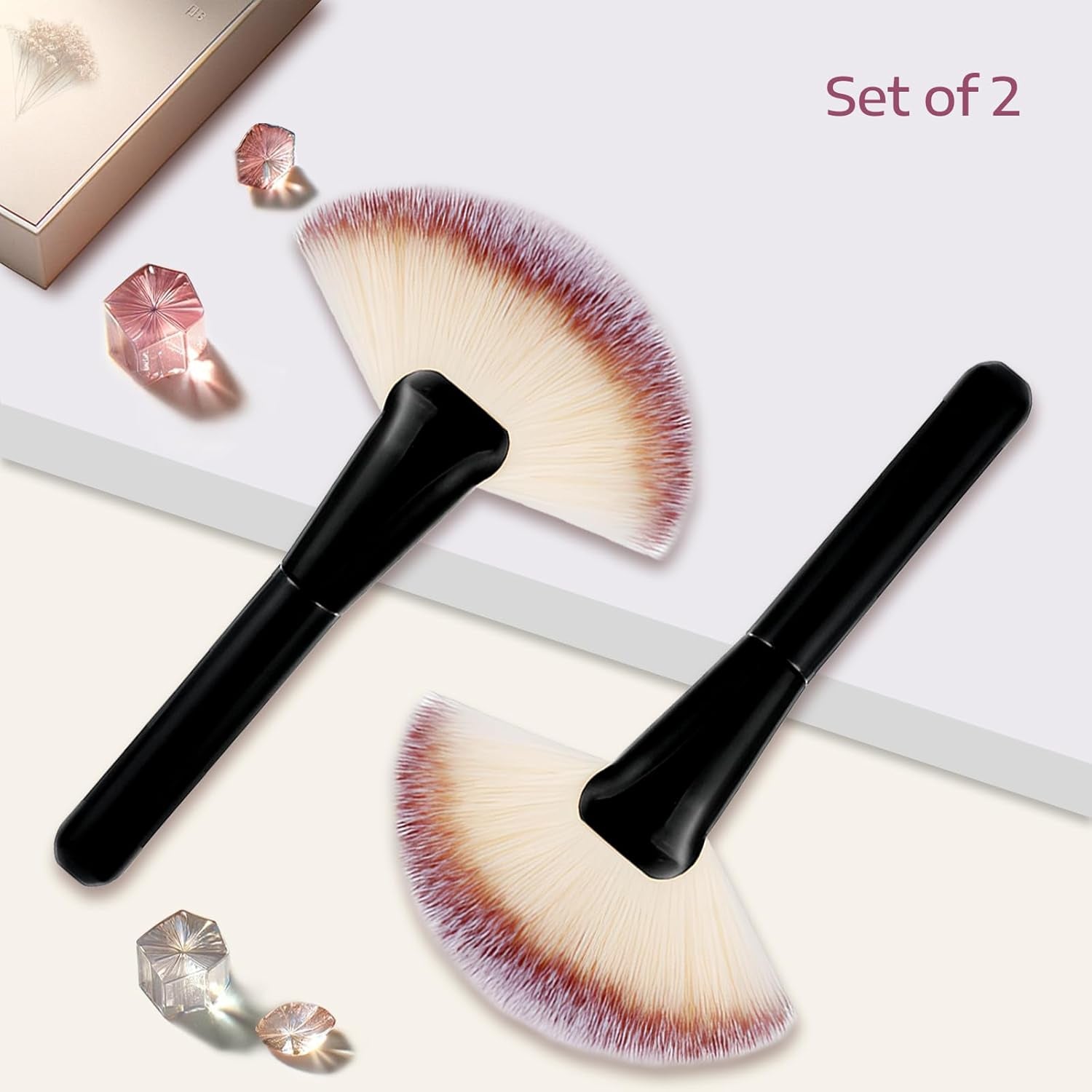 Black Makeup Brushes with Wood Handle - Large Fan Brush and Powder Foundation Brush for Cosmetics, Ideal for Liquid and Powder Applications