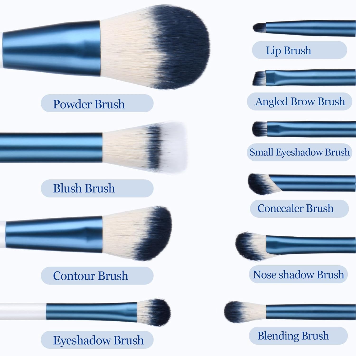 Makeup Brushes Set with Case 10Pcs White Makeup Brush Kit Foundation Eyeshadow Powder Blending Kabuki Eyebrow Eyelash Brushes Cosmetic Brush Travel Kit Gift (White+Blue)