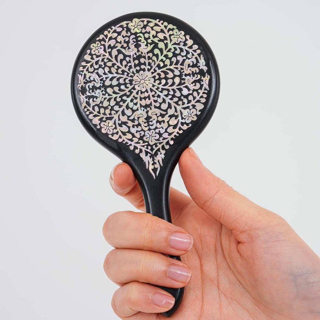 Mother-Of-Pearl Hand Mirror – Korean Black Lacquer Mirror with Floral Inlay – Gift for Women, Mom, Wife, Daughter – Birthday, Mother’S Day, Christmas, Anniversary
