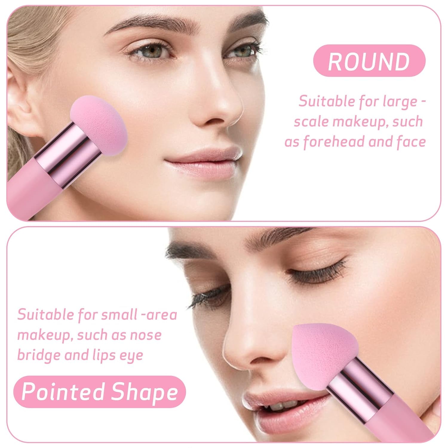 3 PCS Makeup Sponges Foundation Cosmetic Blending Wet and Dry Make up Applicator Cosmetic Concealer Face Brush Egg Brushes Covers Eyes Sticks Powder Puff with Handle