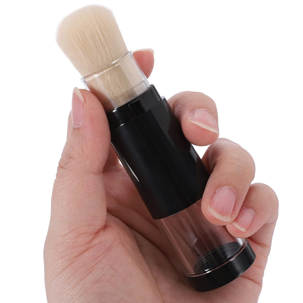 Refillable Powder Brush with Pressure Dispensing Bottle Soft Face Makeup Brush for Loose Powder Foundation Highlight Travel Cosmetic Tool