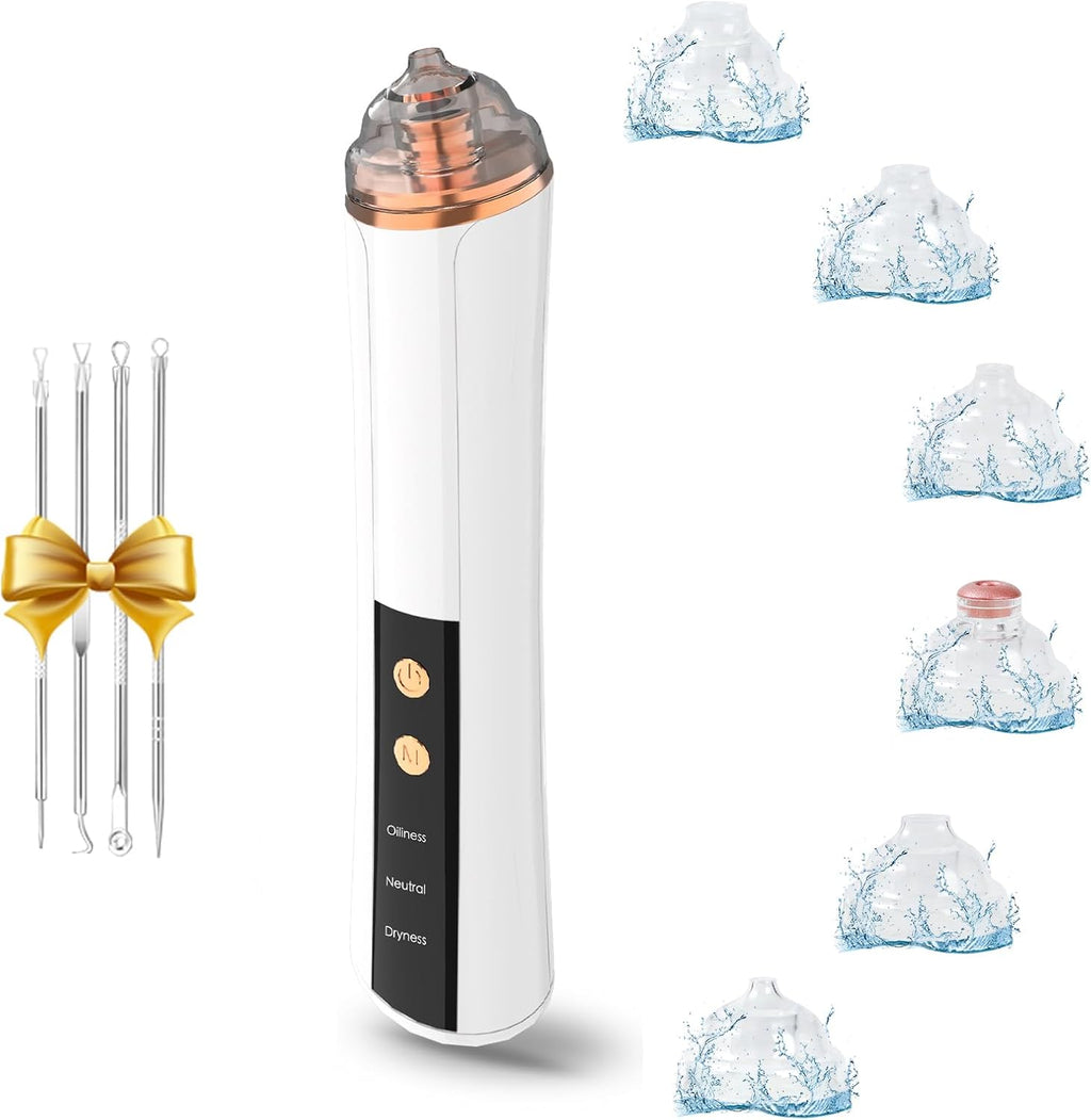 Blackhead Remover Pore Vacuum,Facial Pore Cleaner-6 Suction Power,3 Adjustable Suction Levels,Usb Rechargeable Blackhead Vacuum Kit Electric Acne Extractor Tool for Women & Men (White)