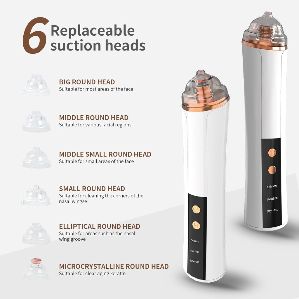 Blackhead Remover Pore Vacuum,Facial Pore Cleaner-6 Suction Power,3 Adjustable Suction Levels,Usb Rechargeable Blackhead Vacuum Kit Electric Acne Extractor Tool for Women & Men (White)