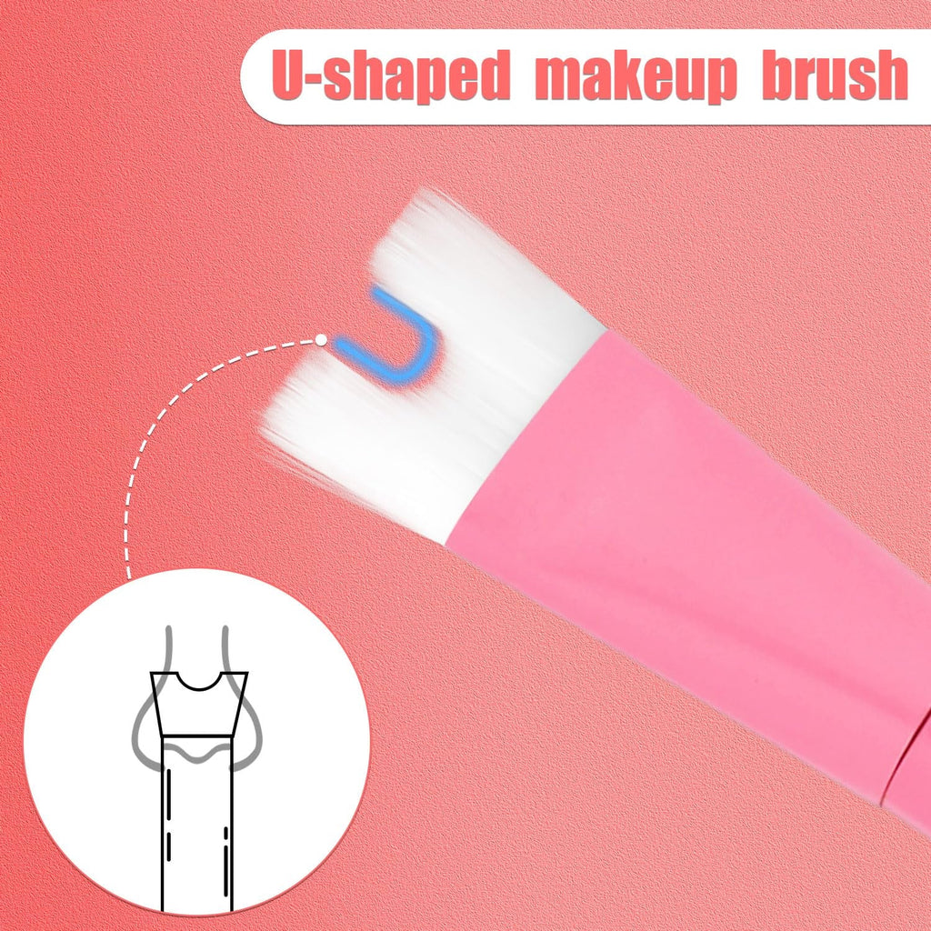 Nose Contour Brush, U Shaped Makeup Brush Dual End Nose Contour Brush Pro Contour Duo Brush for Sculpting and Defining Nose Cheek Bones Contour (Pink)