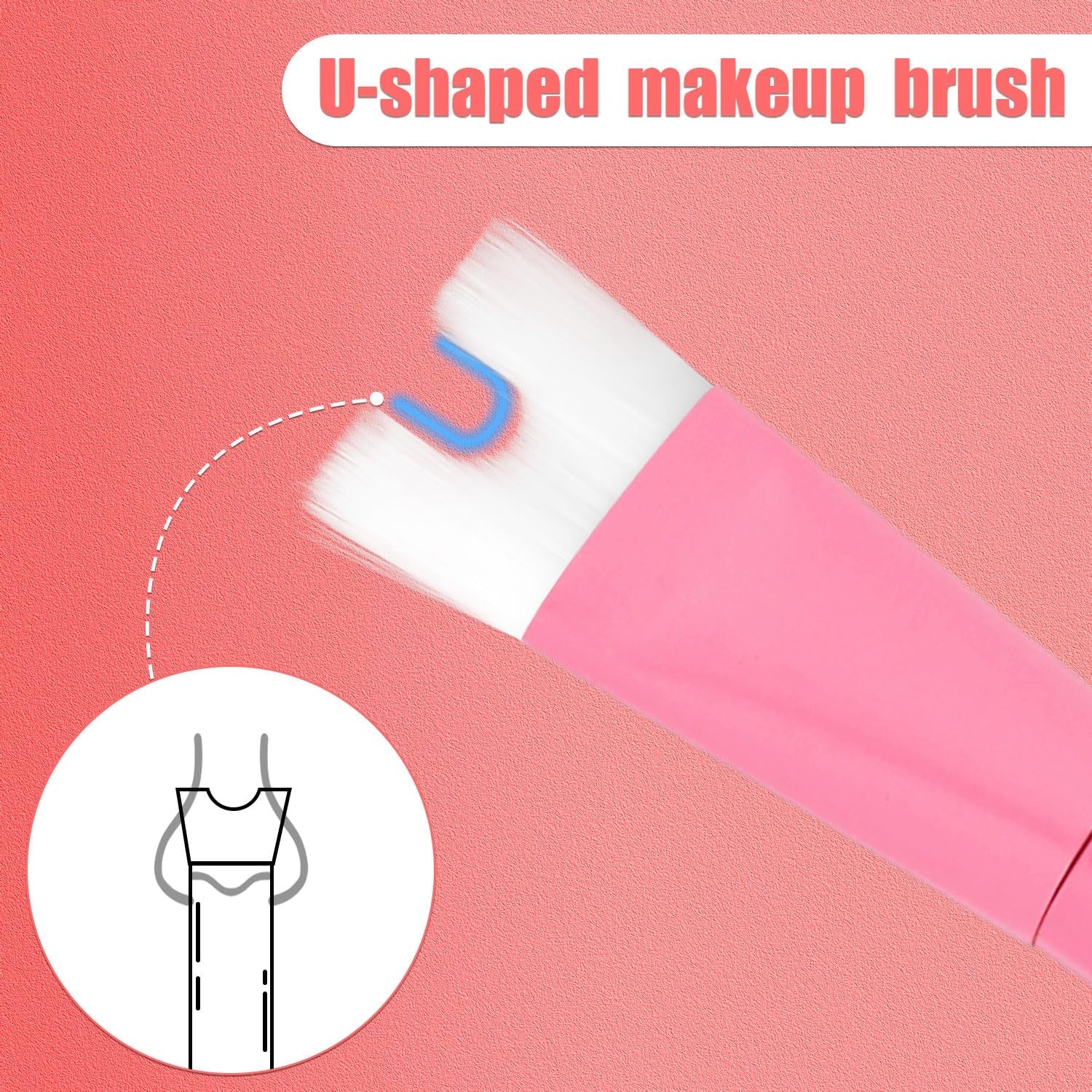 Nose Contour Brush, U Shaped Makeup Brush Dual End Nose Contour Brush Pro Contour Duo Brush for Sculpting and Defining Nose Cheek Bones Contour (Pink)