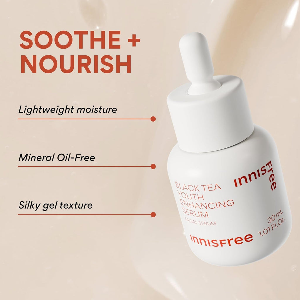 Innisfree Black Tea Youth Serum, Korean Anti-Aging Treatment with Niacinamide for Radiance, Firm Skin, Hydration, and Visible Skin Renewal