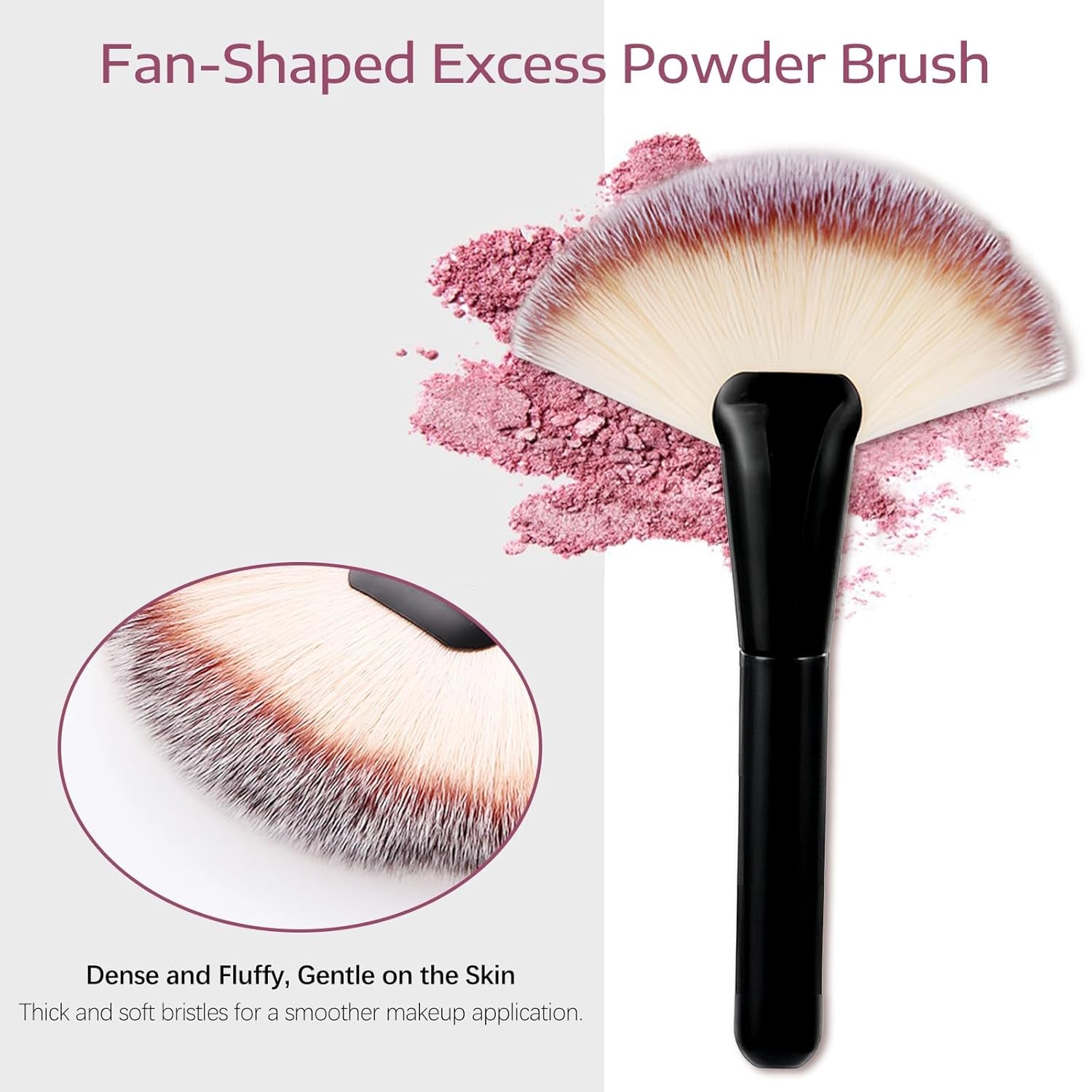 Black Makeup Brushes with Wood Handle - Large Fan Brush and Powder Foundation Brush for Cosmetics, Ideal for Liquid and Powder Applications