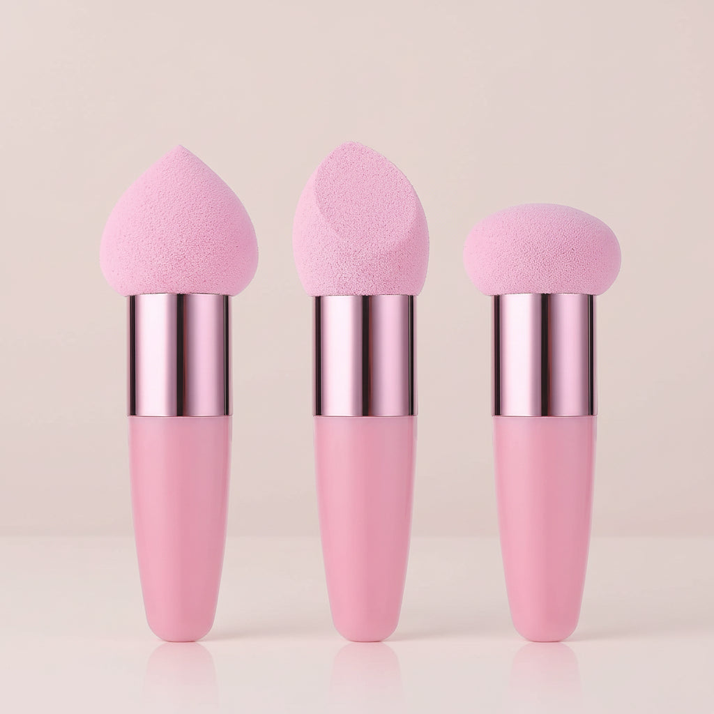 3 PCS Makeup Sponges Foundation Cosmetic Blending Wet and Dry Make up Applicator Cosmetic Concealer Face Brush Egg Brushes Covers Eyes Sticks Powder Puff with Handle