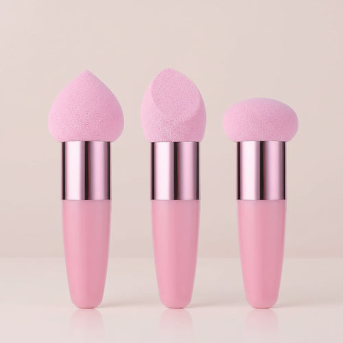 3 PCS Makeup Sponges Foundation Cosmetic Blending Wet and Dry Make up Applicator Cosmetic Concealer Face Brush Egg Brushes Covers Eyes Sticks Powder Puff with Handle