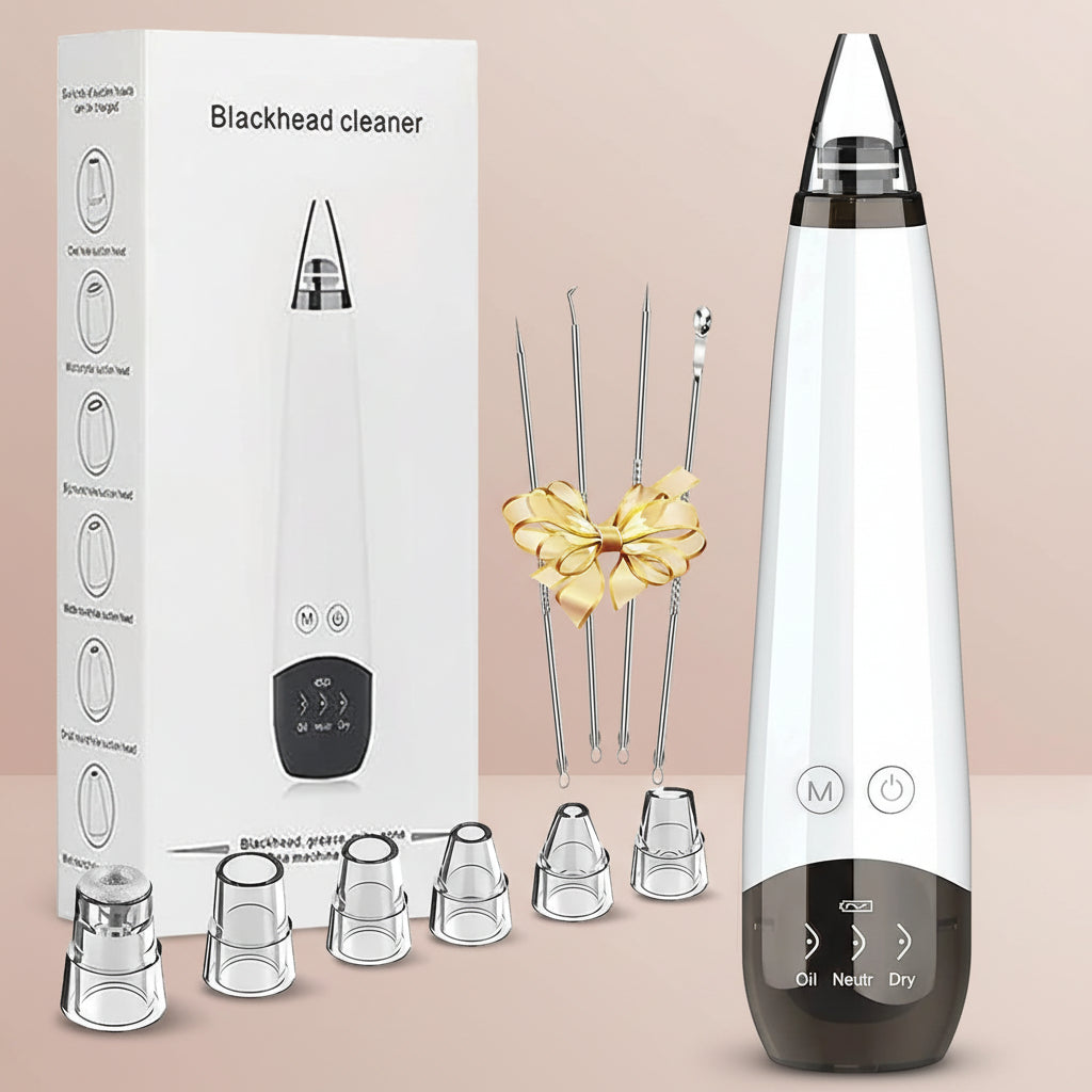 Blackhead Remover Pore Vacuum Cleaner - Electric USB Extractor with 5 Probes - White