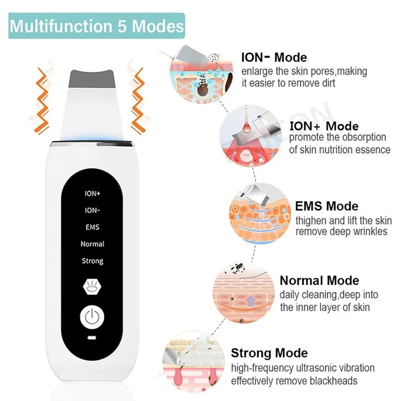 【DURABLE 】Ultrasonic Ance Pore Cleaner Shovel Cleanser Ultrasonic Skin Scrubber Peeling Blackhead Remover Deep Face Cleaning