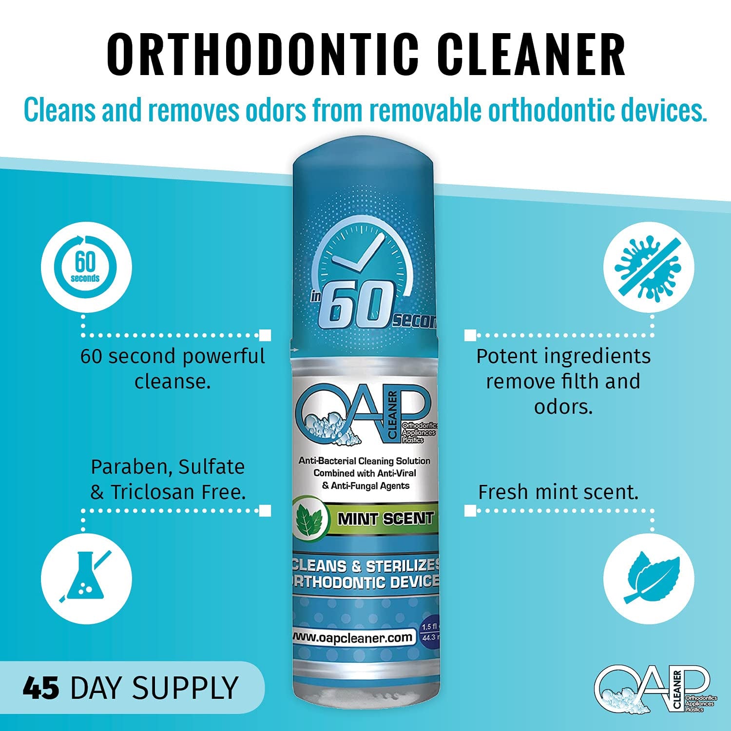 Orthodontic Cleaner by  Cleaner | Retainer Cleaner, Denture Cleaner, and Mouth Guard Cleaner | 60 Second Foam Cleanser | Paraben, Sulfate and Triclosan Free | 44.3 Ml, 3 Bottles